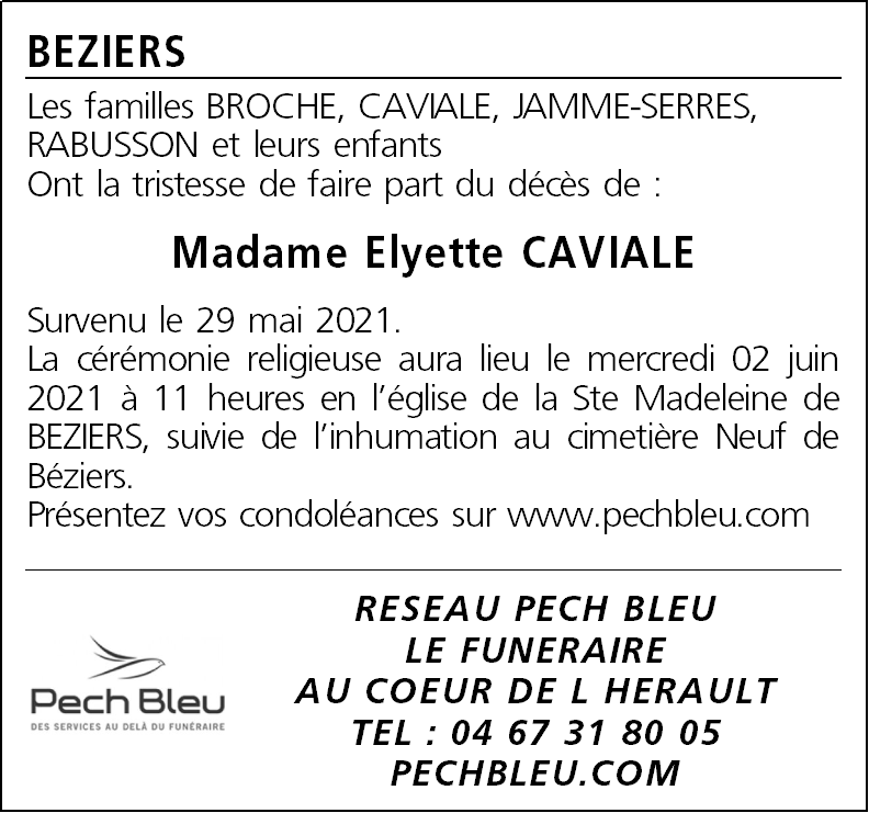 Avis De Décès Pech Bleu Béziers Aujourd'hui