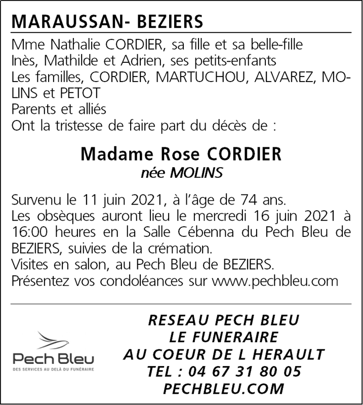 Avis De Décès Pech Bleu Béziers Aujourd'hui