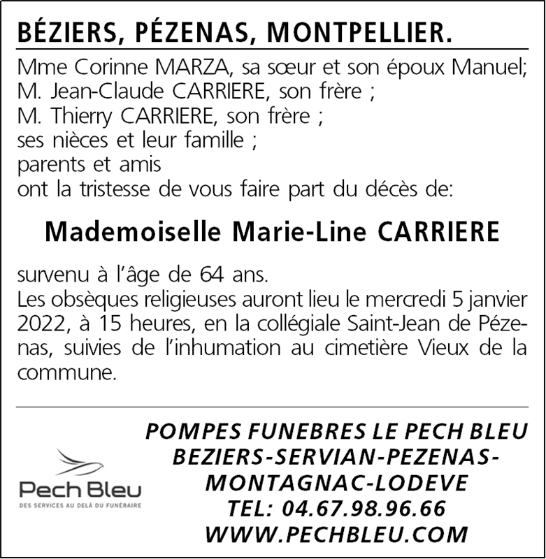 Avis De Décès Pech Bleu Béziers Aujourd'hui