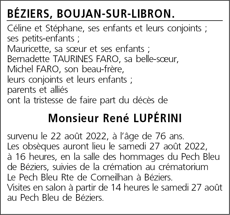 Avis De Décès Pech Bleu Béziers Aujourd'hui